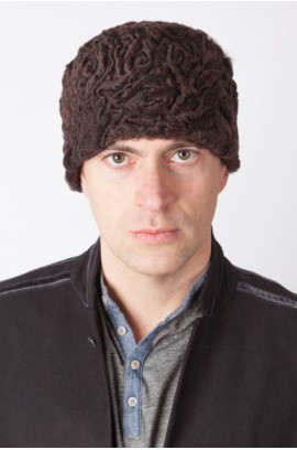 Dark brown karakul lamb fur hat